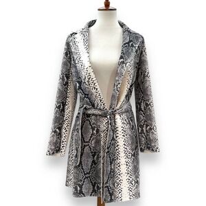 Love Token Snakeskin Printed Long Sleeve Waist Tie Trench Coat Size XS